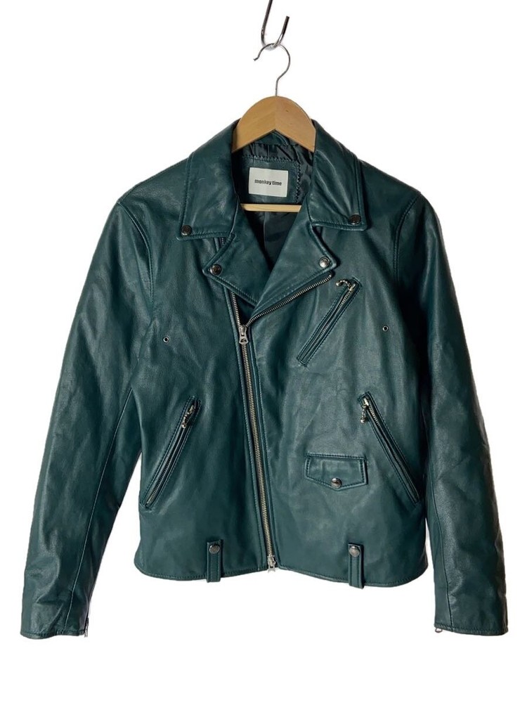 Monkey Time Double Riders Jacket/S/Sheepskin/Grn/Plain/1286-199-0184 3476