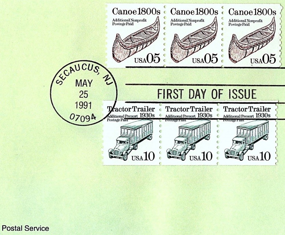 Canoe & Tractor First Day Souvenir Page FDC 2453 2457 Plate # Single PNC 1991-24