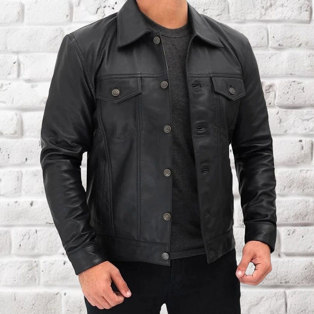 Men's Handmade Black Lambskin Leather Shirt Jacket Stylish Lightweight Fit
