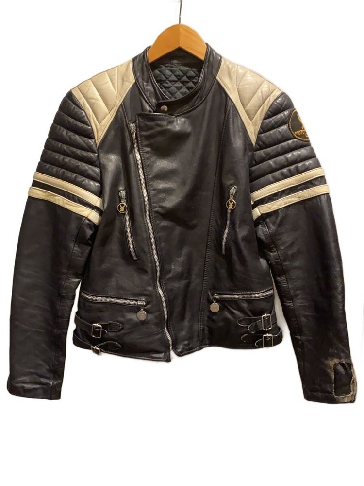 Vintage/70S /Moto Cuir/Double Riders Jacket/Leather/Black/White 20701