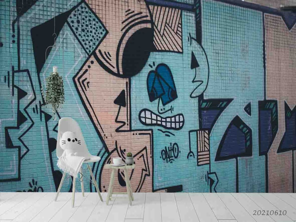 3D Abstract Art Graffiti Self-adhesive Removeable Wallpaper Wall Mural-image