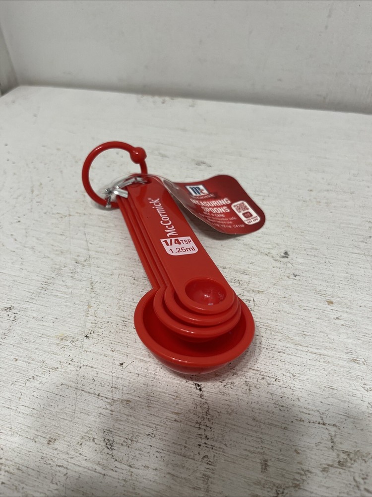 McCormick Red Plastic Set of 4 Nesting Measuring Spoon Cooking Kitchen