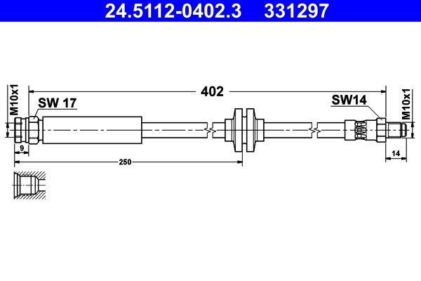 24.5112-0402.3 ATE Brake Hose for Alfa Romeo, Citroën, Fiat, Opel, Peugeot