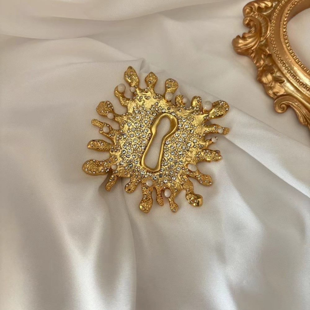 Schiaparelli Lock Golden Brooch Pin WITH BOX