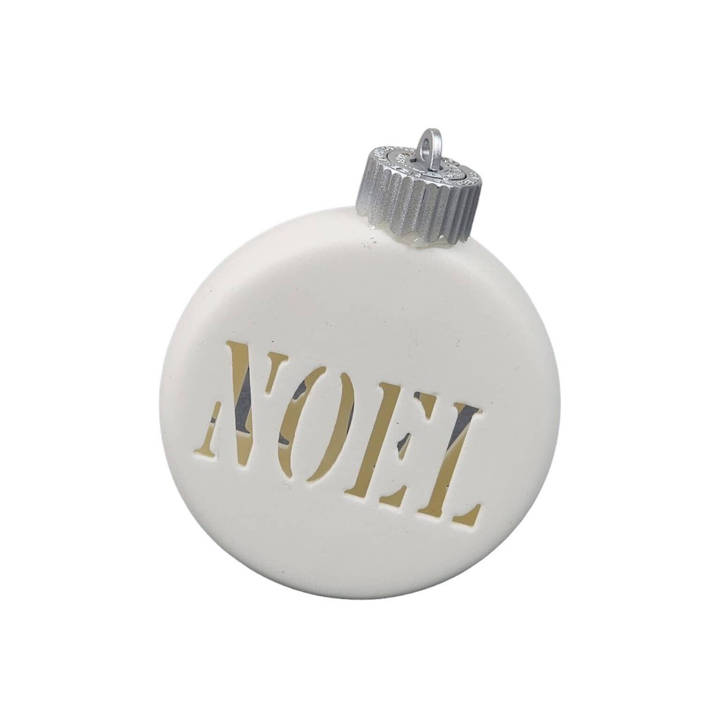 Vintage White Ceramic Bisque 2-Sided LED Lighted Hanging NOEL Christmas Ornament