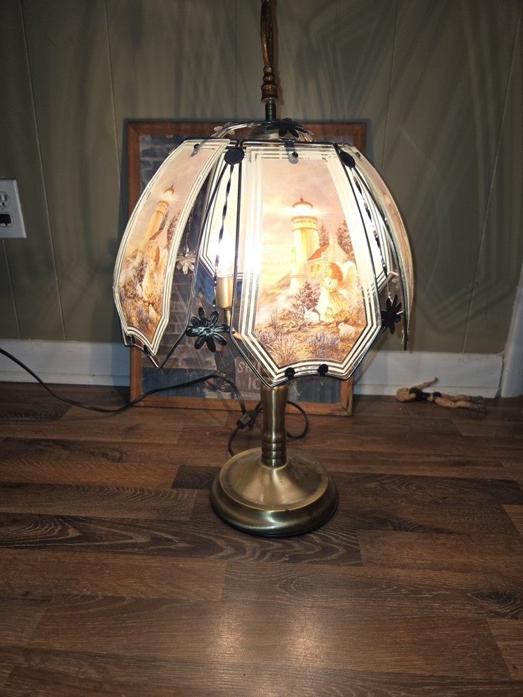Vintage Stained Glass Table Lamp Lighthouse Scene