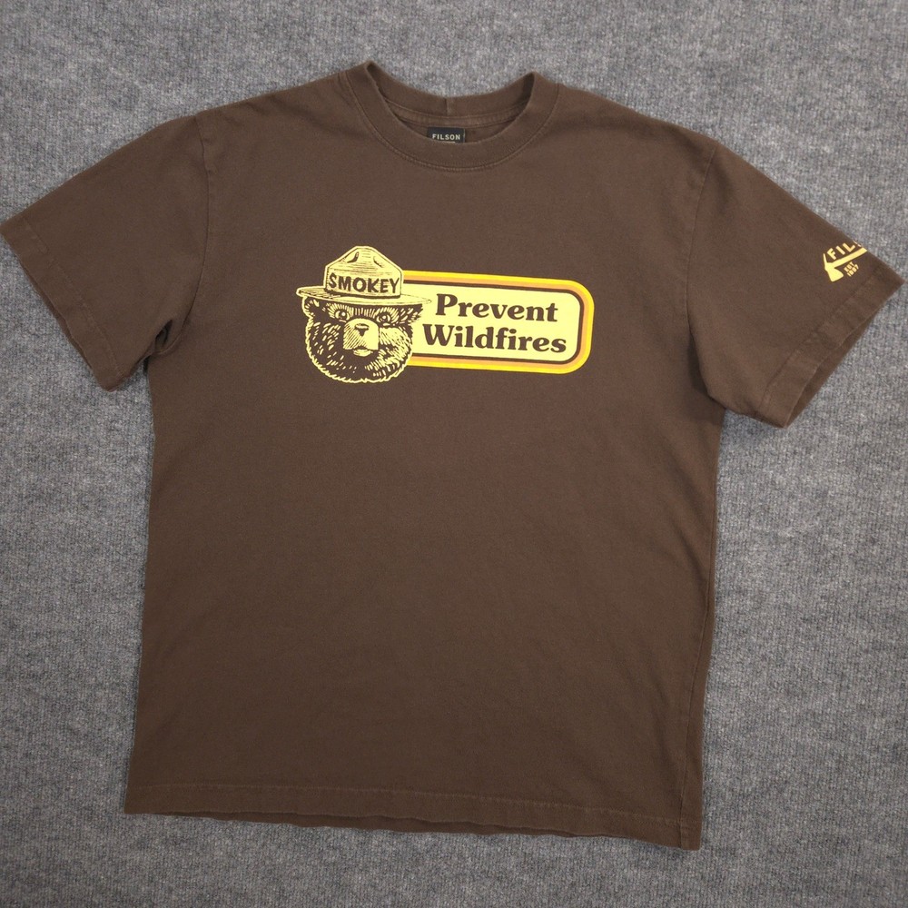 Filson Smokey Bear T Shirt Mens M Brown Prevent Wildfires Pioneer Graphic Crew