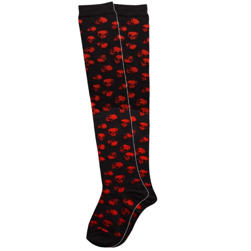 Women Halloween Thigh High Long Stockings Gothic Skull Print Over Knee Socks