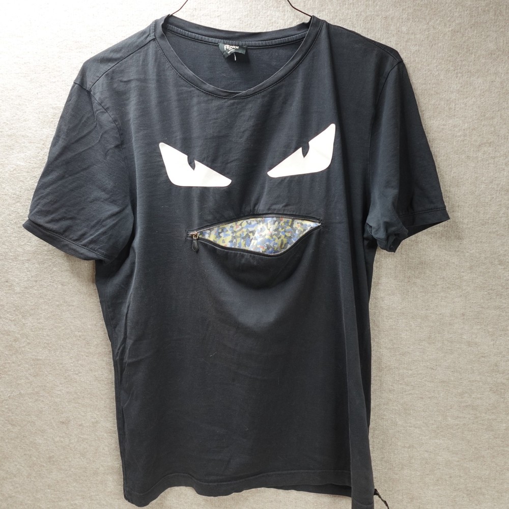 Fendi Mens Shirt Large Black Cotton Double Sided Made in Italy