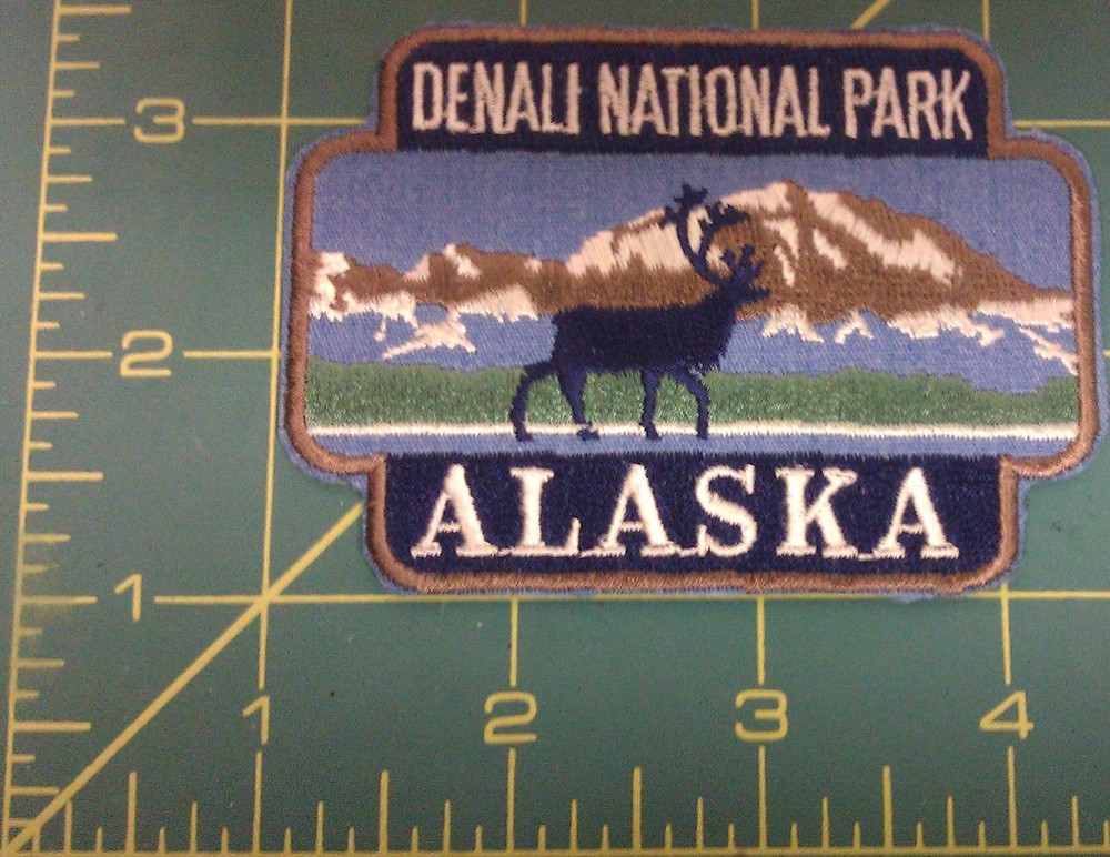 Embroidered Alaska Patch - Denali National park design - caribou by mountain