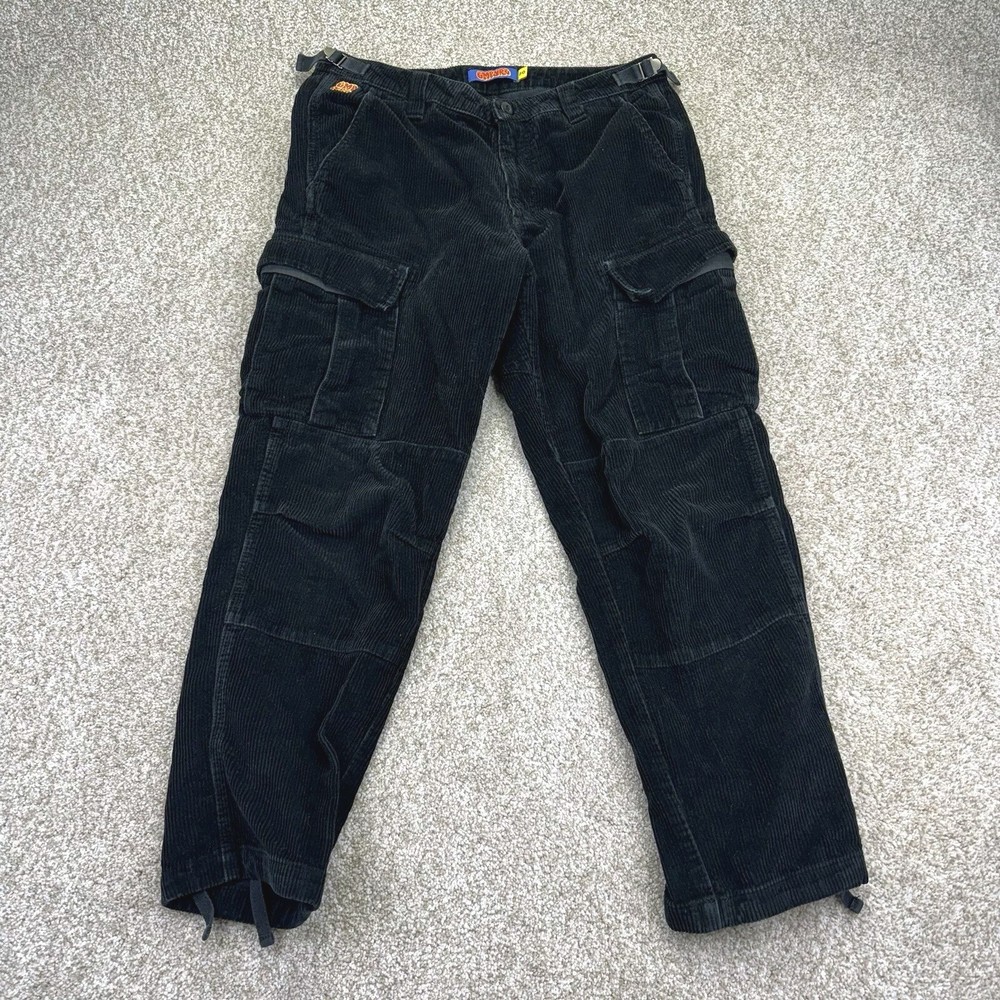 Y2k Empyre Relax Baggy Skate Corduroy Cargo Pants Mens Size 32x27 Black