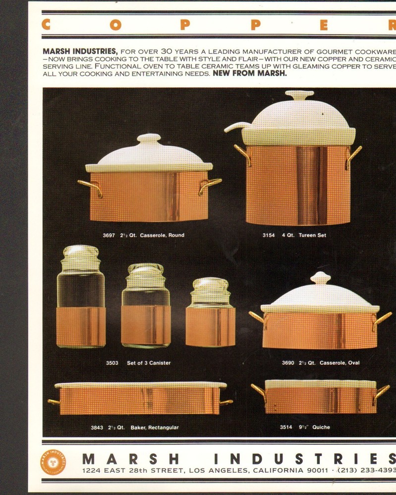 1981 VINTAGE AD SHEET #948 - MARSH INDUSTRIES - MILK GLASS - COPPER WARE