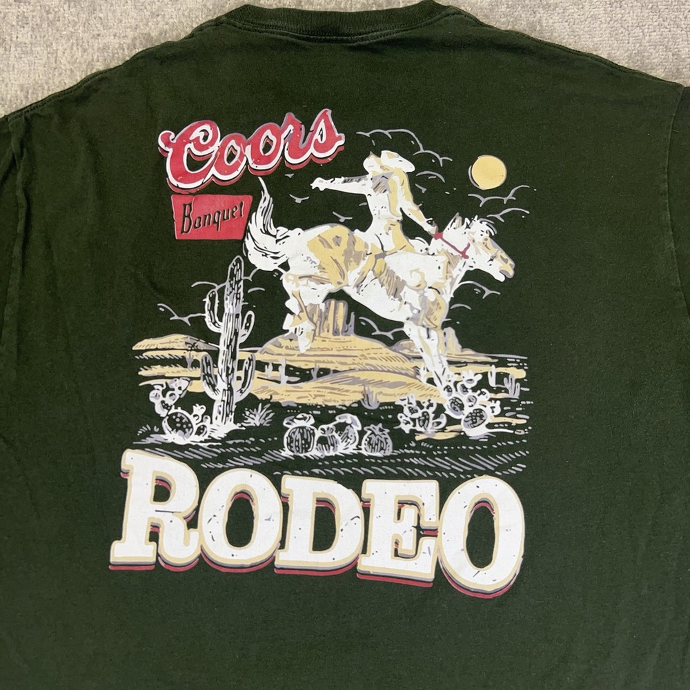 COORS BANQUET Rodeo T-Shirt Retro Western Cowboy Graphic Beer Tee Green Men's XL