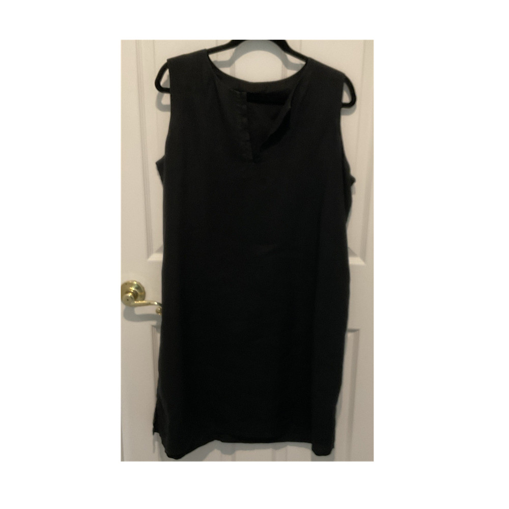 Tommy Bahama Women’s Solid Black Linen Sleeveless V-Neck Dress Size L