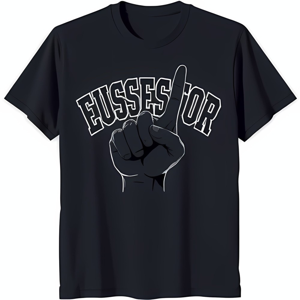 Vintage Black T-Shirt with White Graphic: Pointing Hand & 'EUSSES FOR'