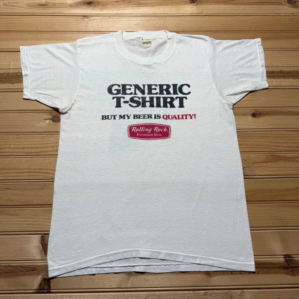 Vintage 80s Generic T-Shirt Rolling Rock Premium Beer Promo Shirt USA - Large