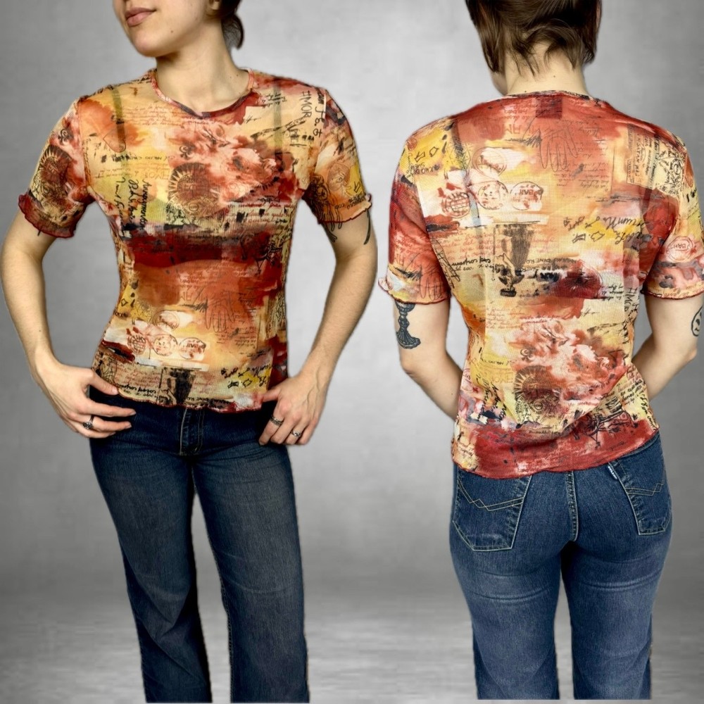 Y2K Jean Paul Gaultier TYPE Angels Tattoo Mesh Top Tee Custo Barcelona vibe
