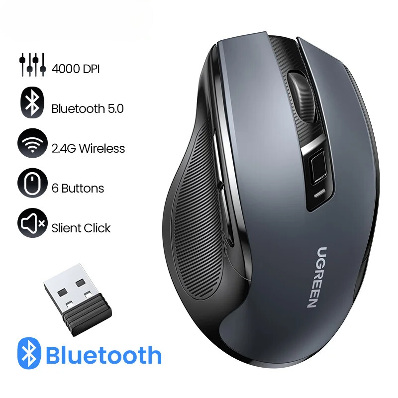 Wireless Mouse Bluetooth5.0 Mouse Ergonomic 4000DPI 6 Buttons Mouse For MacBook