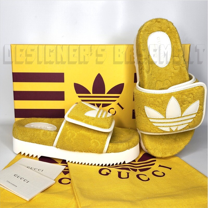 GUCCI x Adidas women's size 37EU-7US yellow GG Sponge Trefoil platform slide sandals
