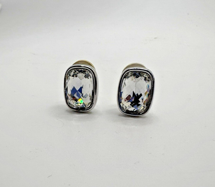 Swarovski Silver Tone Crystal Clip-On Earrings Signed Swarovski