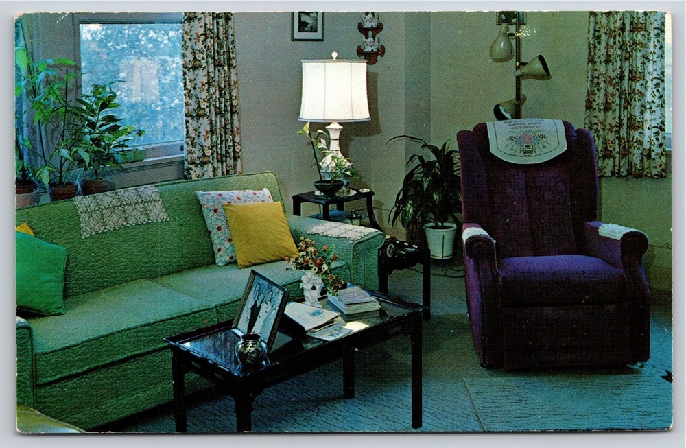 Lebanon Ohio~Interior Otterbein Home Living Room~Vintage Postcard