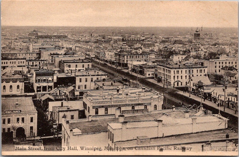 Antique Winnipeg Main Street City Hall Canadian Pacific Postcard c1910 Manitoba