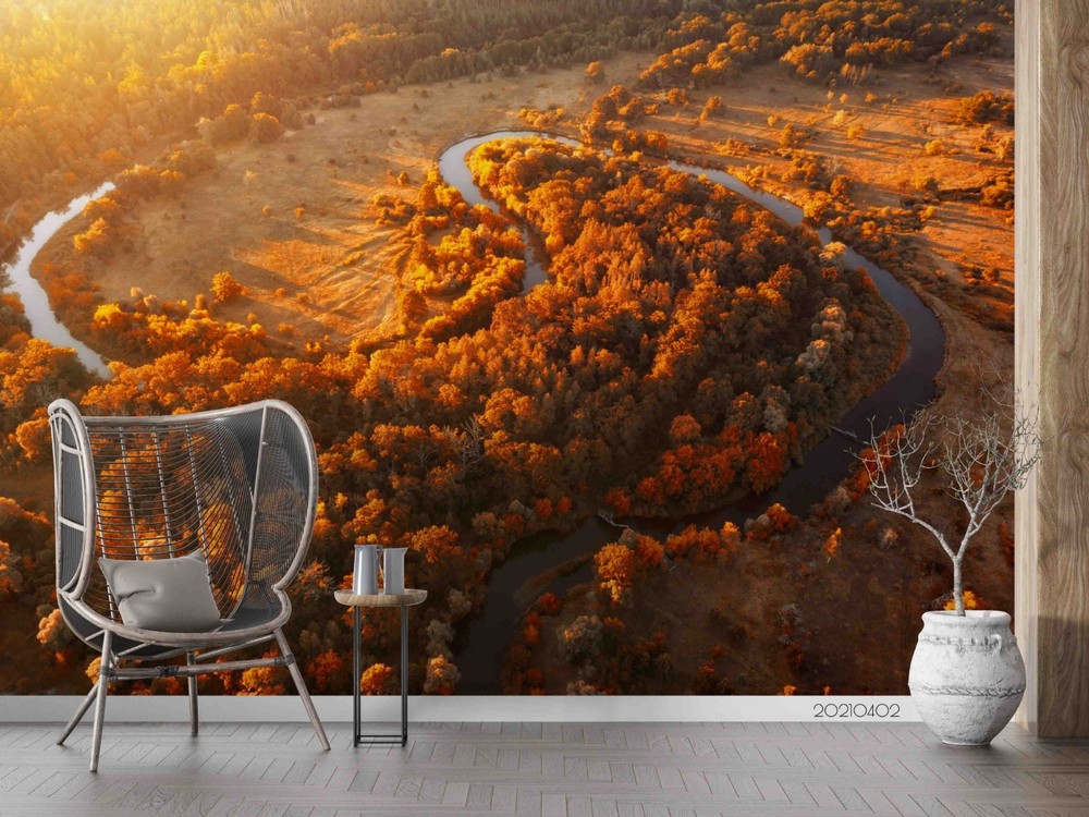3D Forest River Autumn Landscape Wall Murals Wallpaper Murals Wall Sticker
