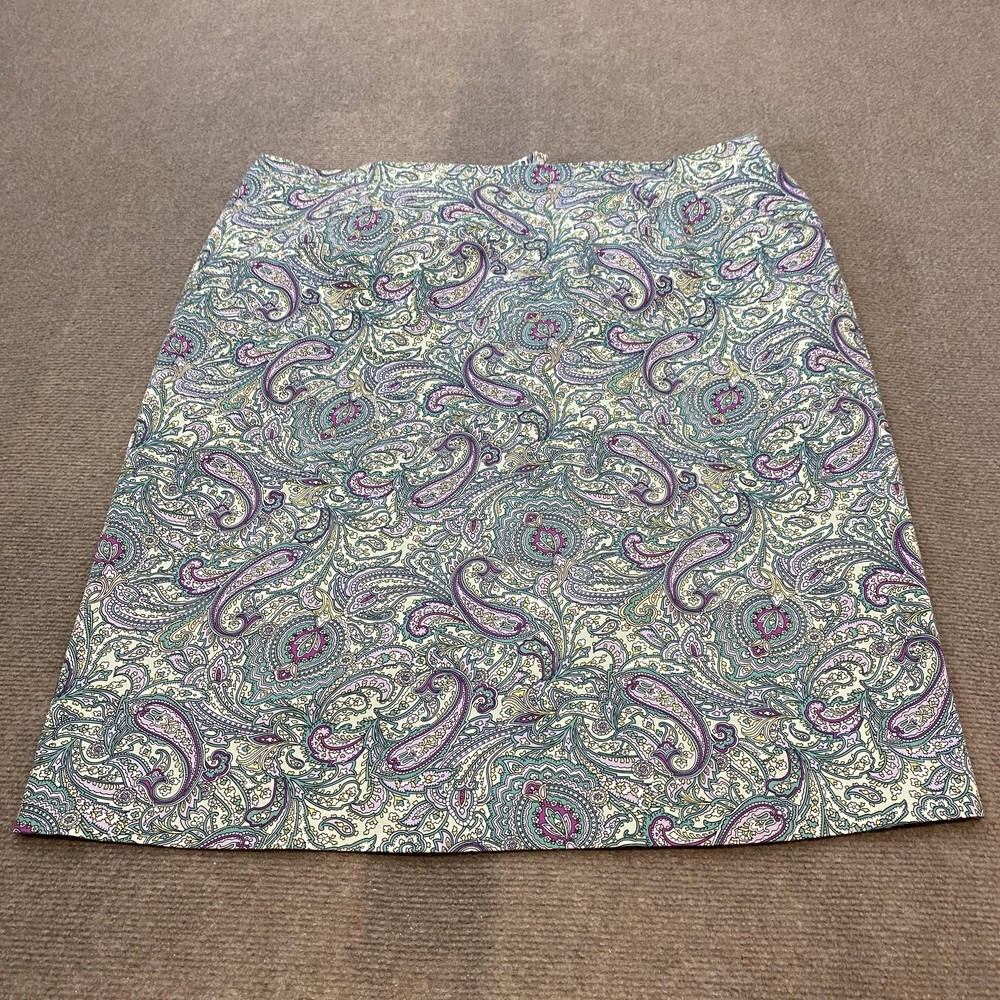 Talbots Skirt Womens 16W Multicolor Paisley Cotton Stretch Straight Knee Length