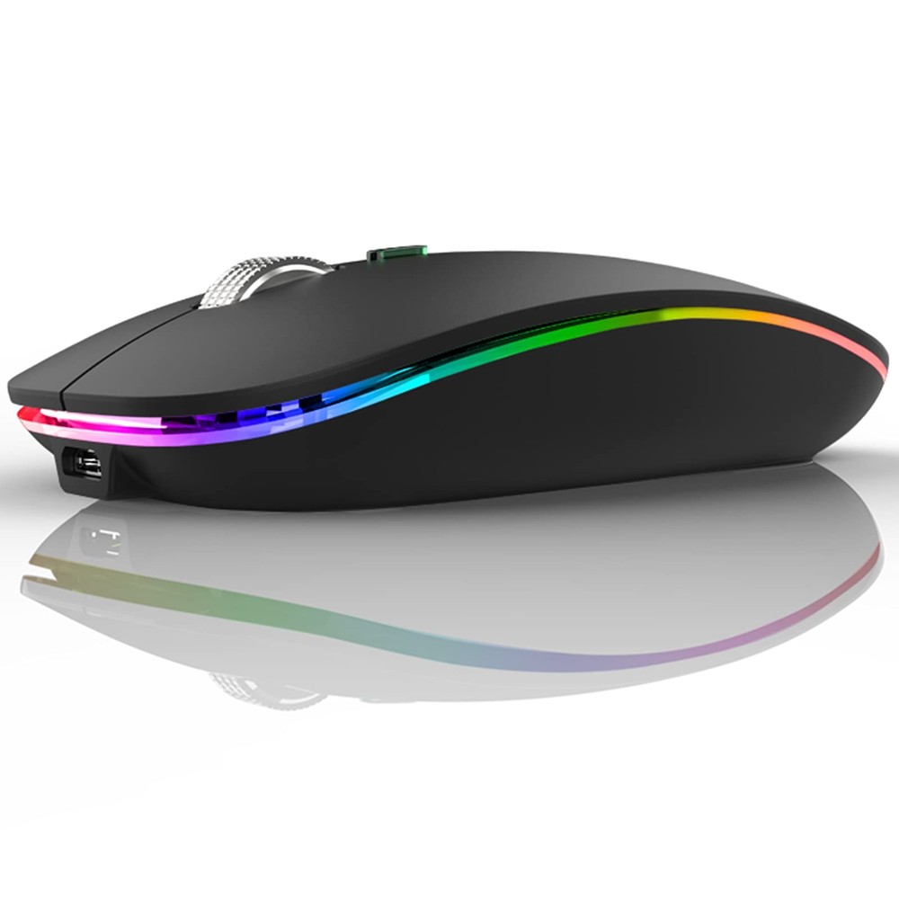 Slim Wireless Bluetooth 5.1 Mouse with USB 2.4GHz Rechargeable LED Design