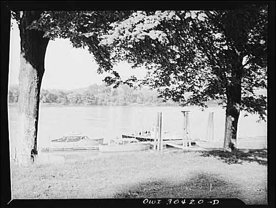 Photo:Lake View Dock Boats Trees 1900s Vintage Black and White Photo