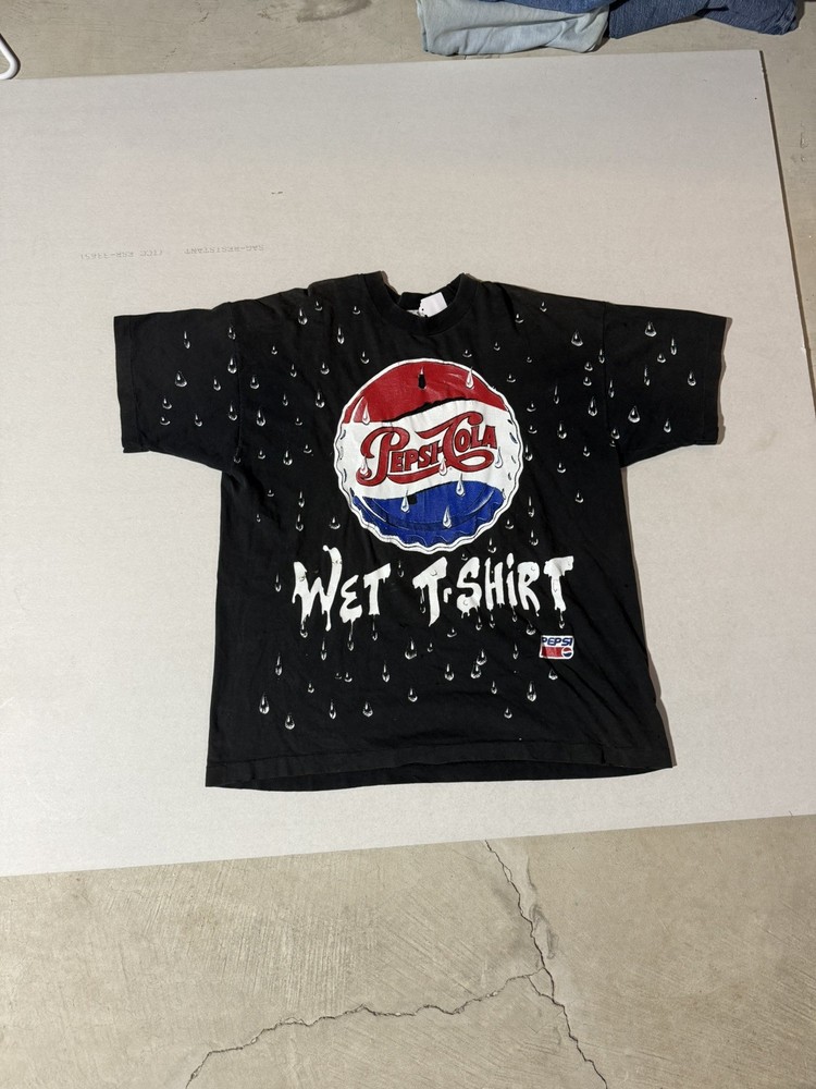 Vintage 90s Pepsi-Cola Wet T Shirt All Over Print Tee Size Xl Made in USA