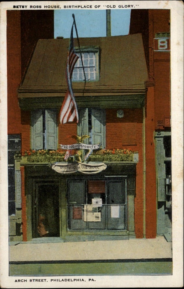 Betsy Ross House Philadelphia PA Old Glory flag ~ 1920s vintage postcard