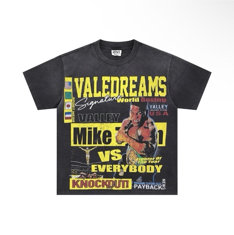 Valley Dream Black Boxing Graphic Print T-Shirt Men's M Crew Neck Short Sleeve