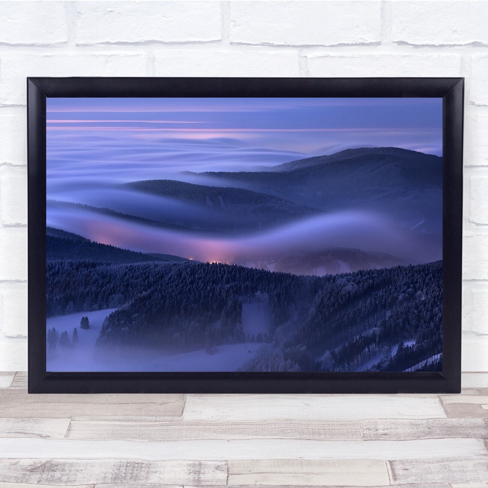 Fog Haze Mountain Trees Forest Sea Of Clouds Night Wall Art Print