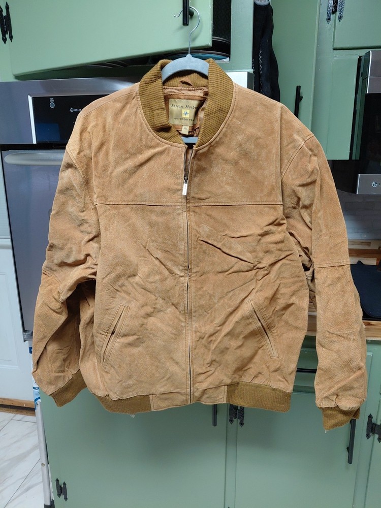 VTG Boston Harbour Suede Bomber Jacket Outdoor Wear Tan Leather Mens Extra Large