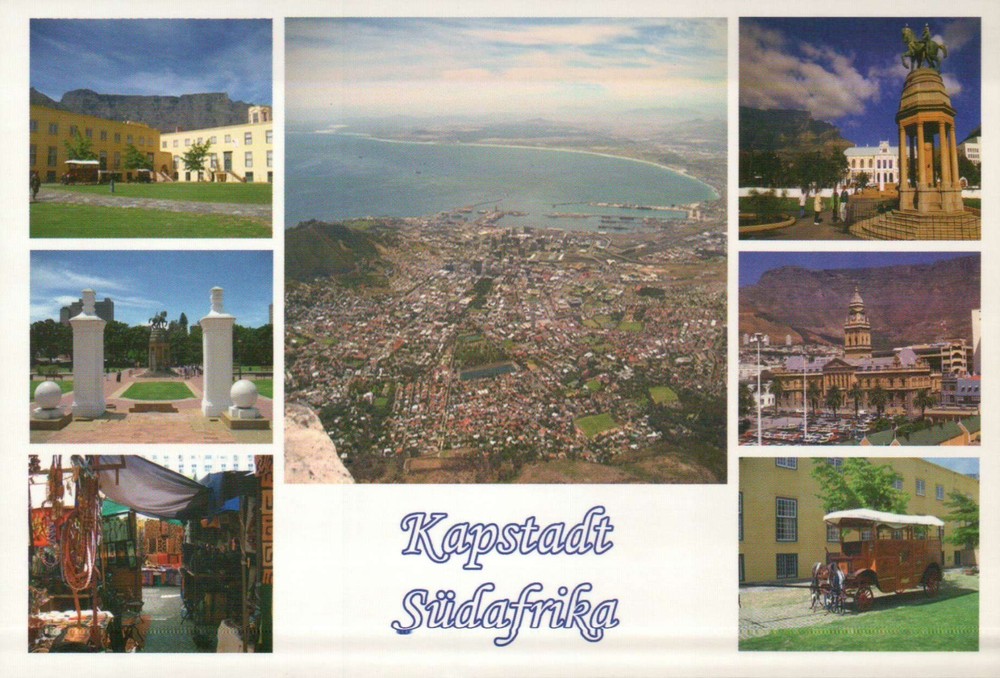 Birds Eye View of Cape Town, South Africa, Table Mountain, Bus - German Postcard