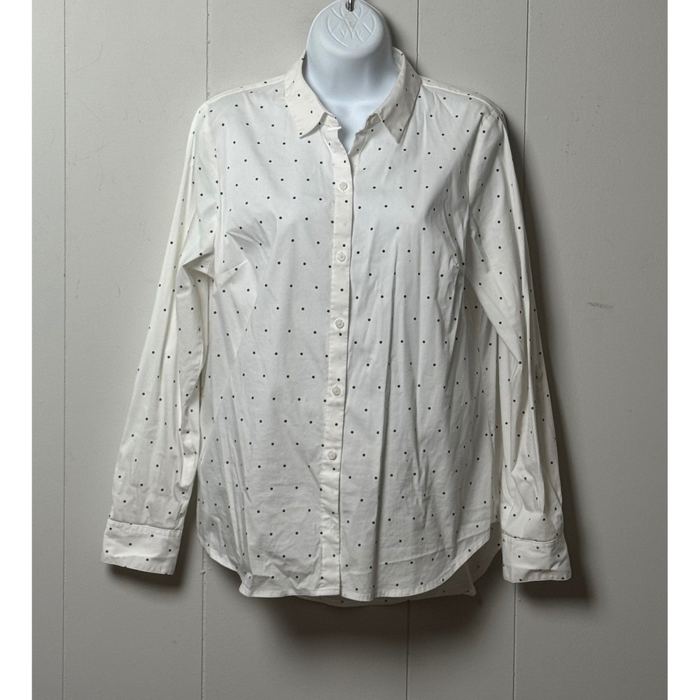 Apt. 9 Women's White Polka Dot Long Sleeve Button Down Blouse Shirt Size Medium