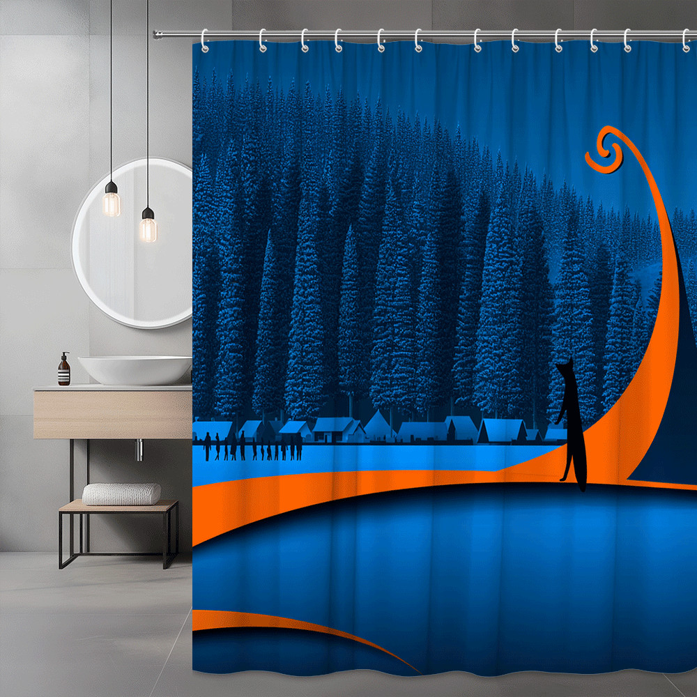 Blue Forest Landscape Shower Curtain Abstract Graphic