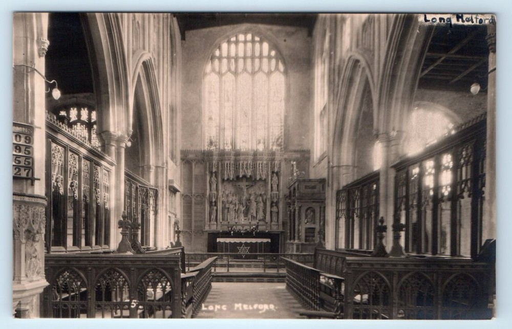 RPPC Long Melford Church interior Suffolk England UK W.A. Call Postcard