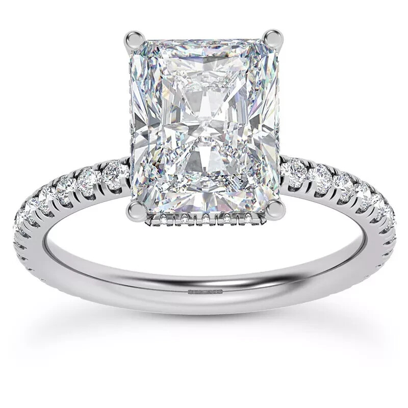 14k White Gold Plated 3Ct Radiant Cut Natural Moissanite Women Engagement Ring