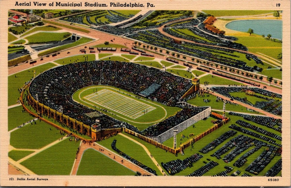 Aerial View Municipal Stadium Philadelphia PA Army Navy Football Linen Postcard