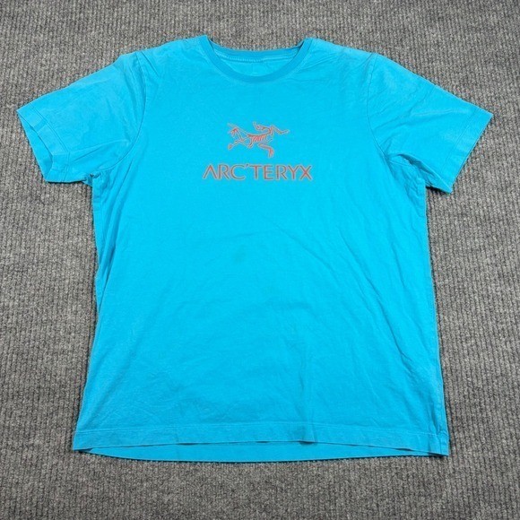 Arcteryx Shirt Mens Medium Arc'Word T-SS Blue Orange Logo Graphic Tee
