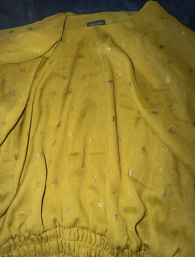 Vince Camuto Yellow Textured Smocked Pullover Blouse Top Women's XL Regular