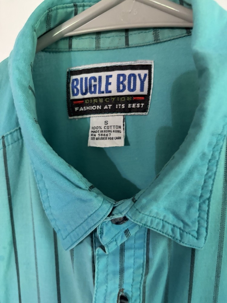 Vintage 80’s White W/ Gray Stripe Bugle Boy Direction Button Up Shirt Size Large