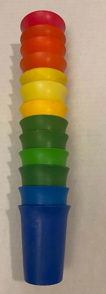 Tupperware Stackable Multicolor Plastic Drinking Cups Tumblers Set of 13, VTG