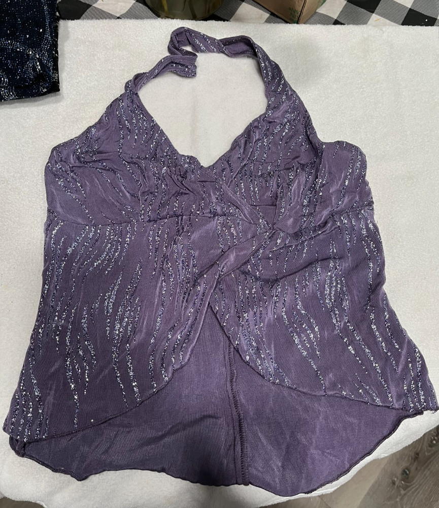 Y2k Midriff Halter Top Purple Sparkle Size L