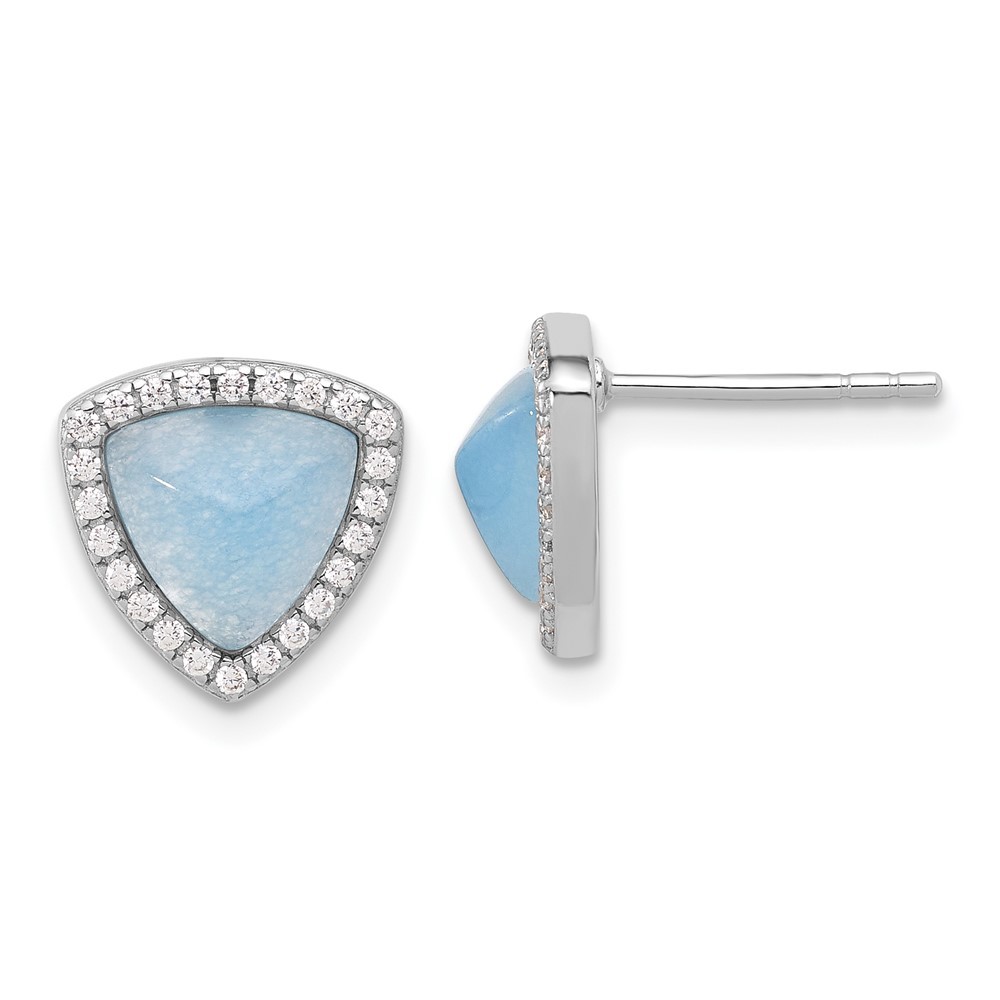 Sterling Silver Cubic Zirconia & Blue Chalcedony Triangle Stud Earrings 2.12gm