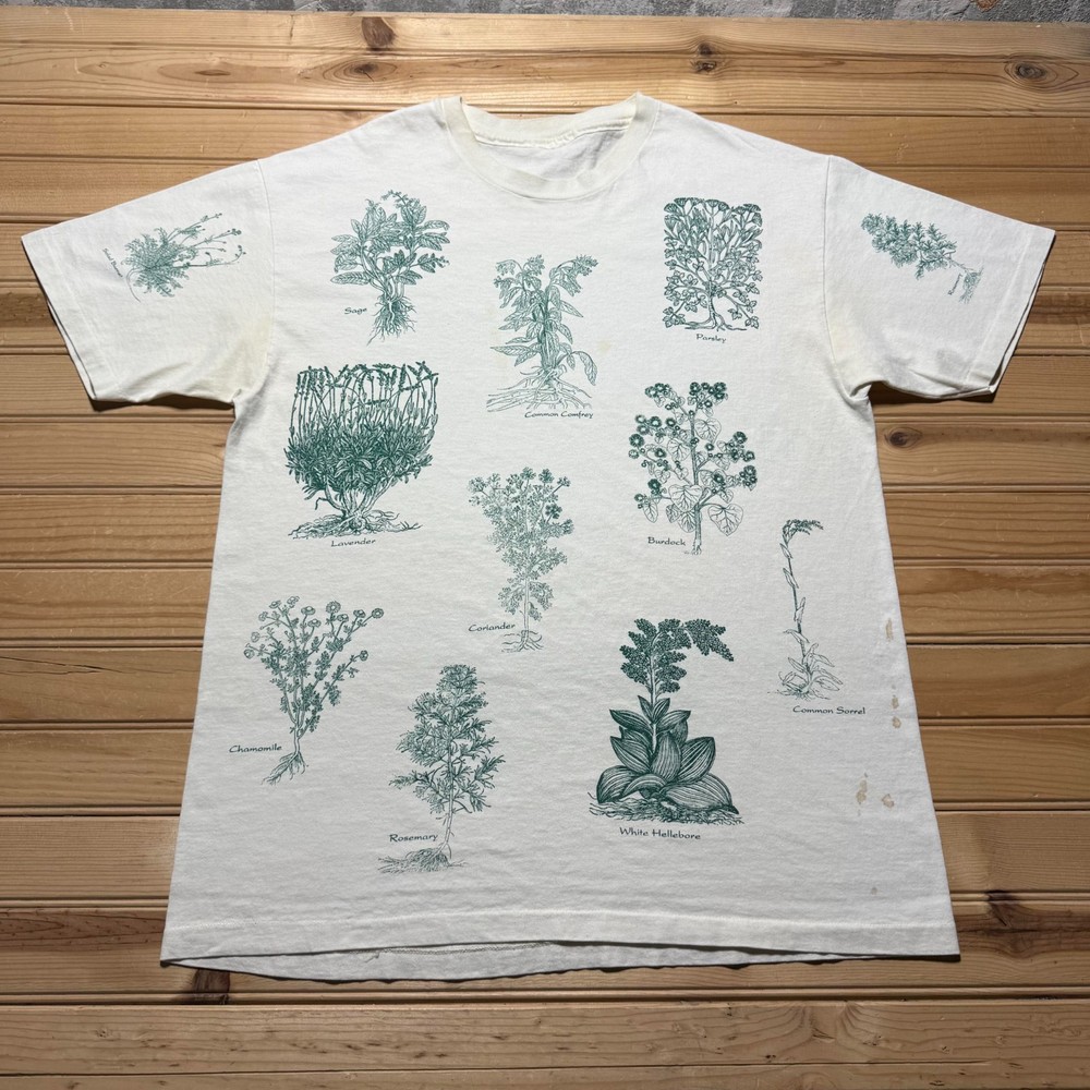 Vintage 90s Herbs Botanical Garden Plant Chart Nature Graphic T-Shirt - Large