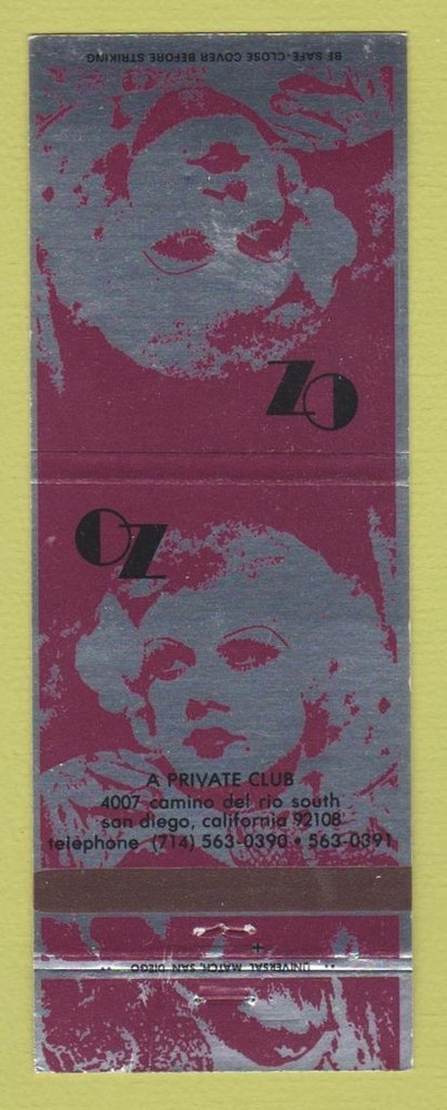 Matchbook Cover - Oz Club San Diego CA
