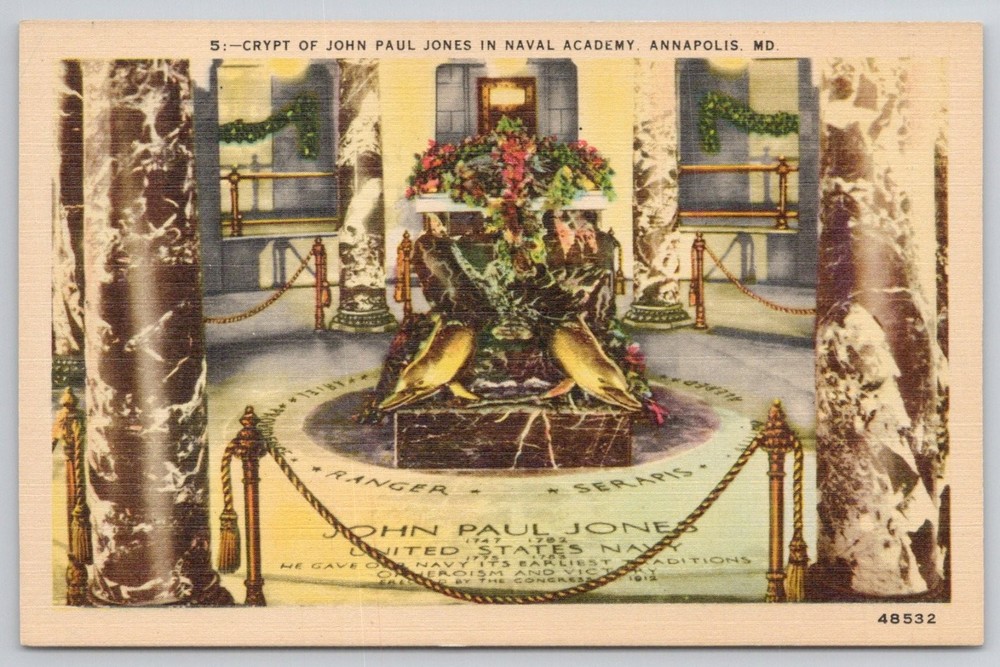 John Paul Jones Crypt Naval Academy Annapolis MD Linen Postcard